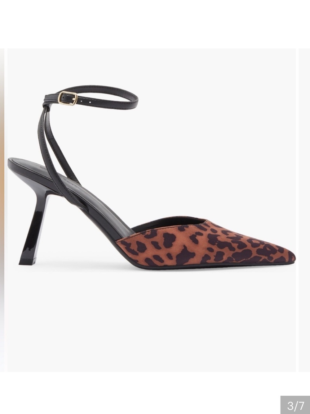 Leopard Print Pointed Toe Ankle-Strap Heel - Black/Brown